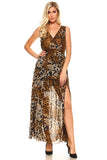 Women's Crossover Animal Print Side Slip Maxi Dress