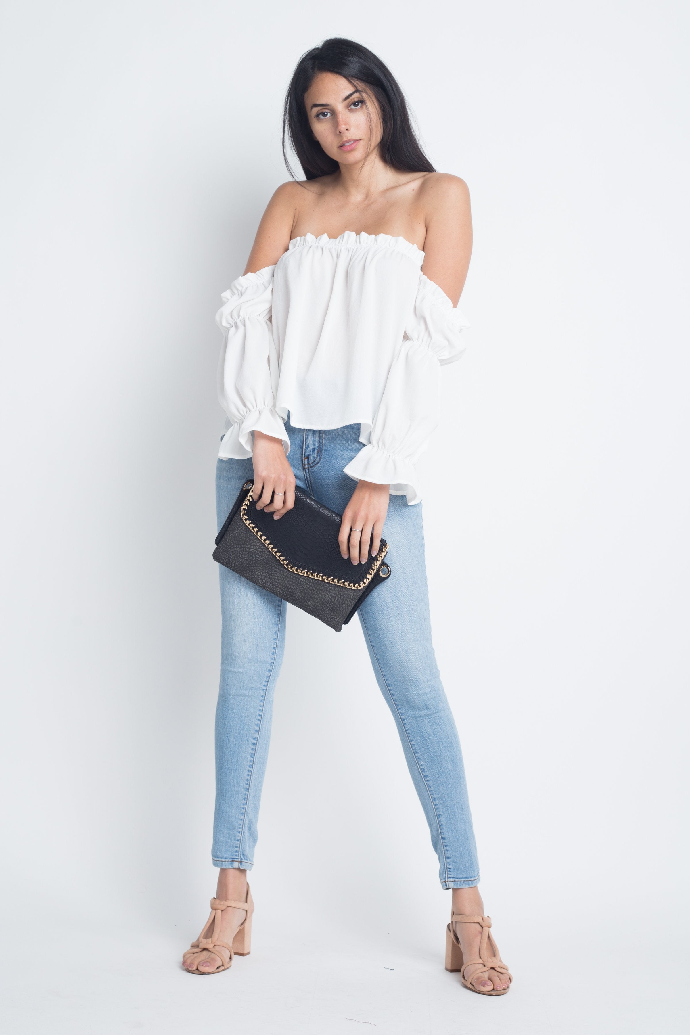 Women's Off Shoulder Ruffle Bardot Top