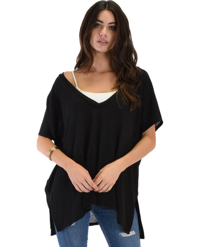 Wide Neck Oversized Black Thermal Top