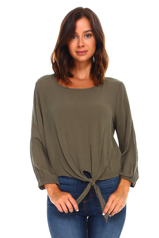 Women's Long Sleeve Tie Solid Top