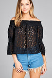 Off Shoulder Floral Lace Top w/ Smocked Detail