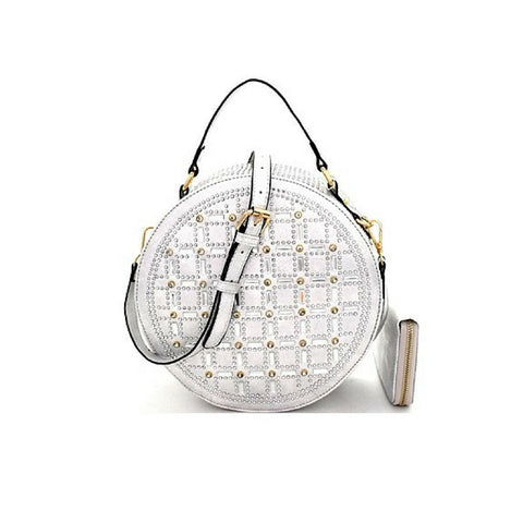 Silver Leather Round Handbag