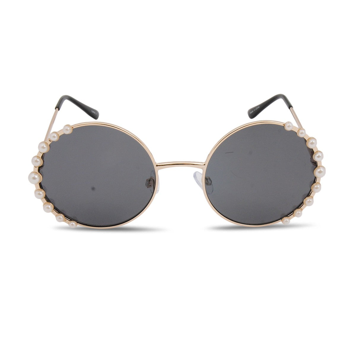 Round Gold Frame Sunglasses with Pearl Edging Detail