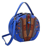 Royal Blue Dashiki Print Vegan Leather Round Handbag