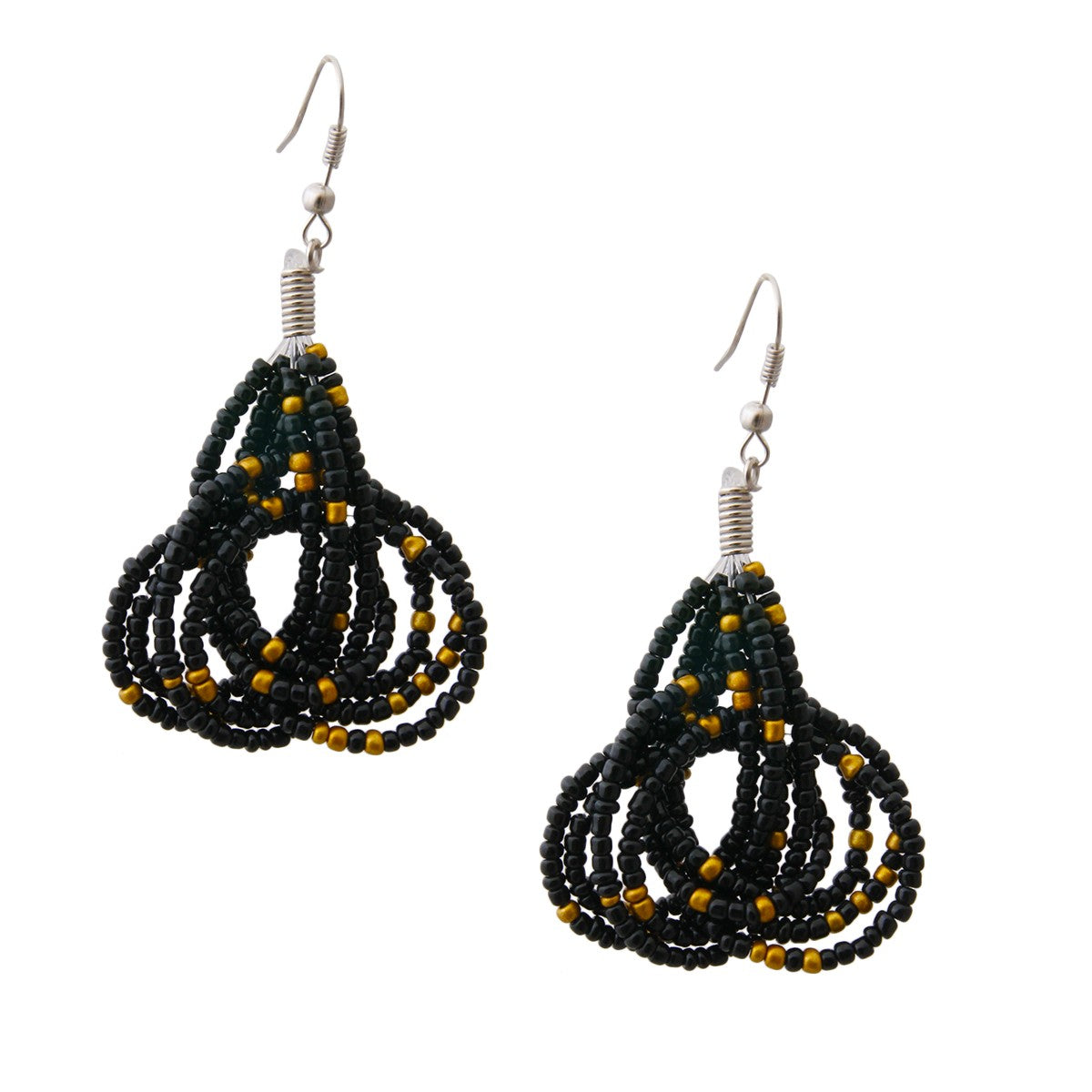 Black Bead Knotted Drop Earrings