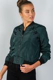 Front Zipper Closure Lace-up Bomber Jacket