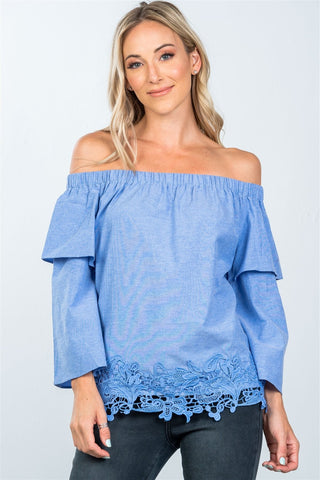 Boho Off Shoulder Crochet Hem Top