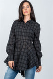 Checkered Hi-Low Plume Boho Tunic Shirt