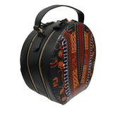 Black Dashiki Print Vegan Leather Round Handbag