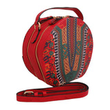 Red Dashiki Print Vegan Leather Round Handbag