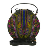 Olive Dashiki Print Vegan Leather Round Handbag