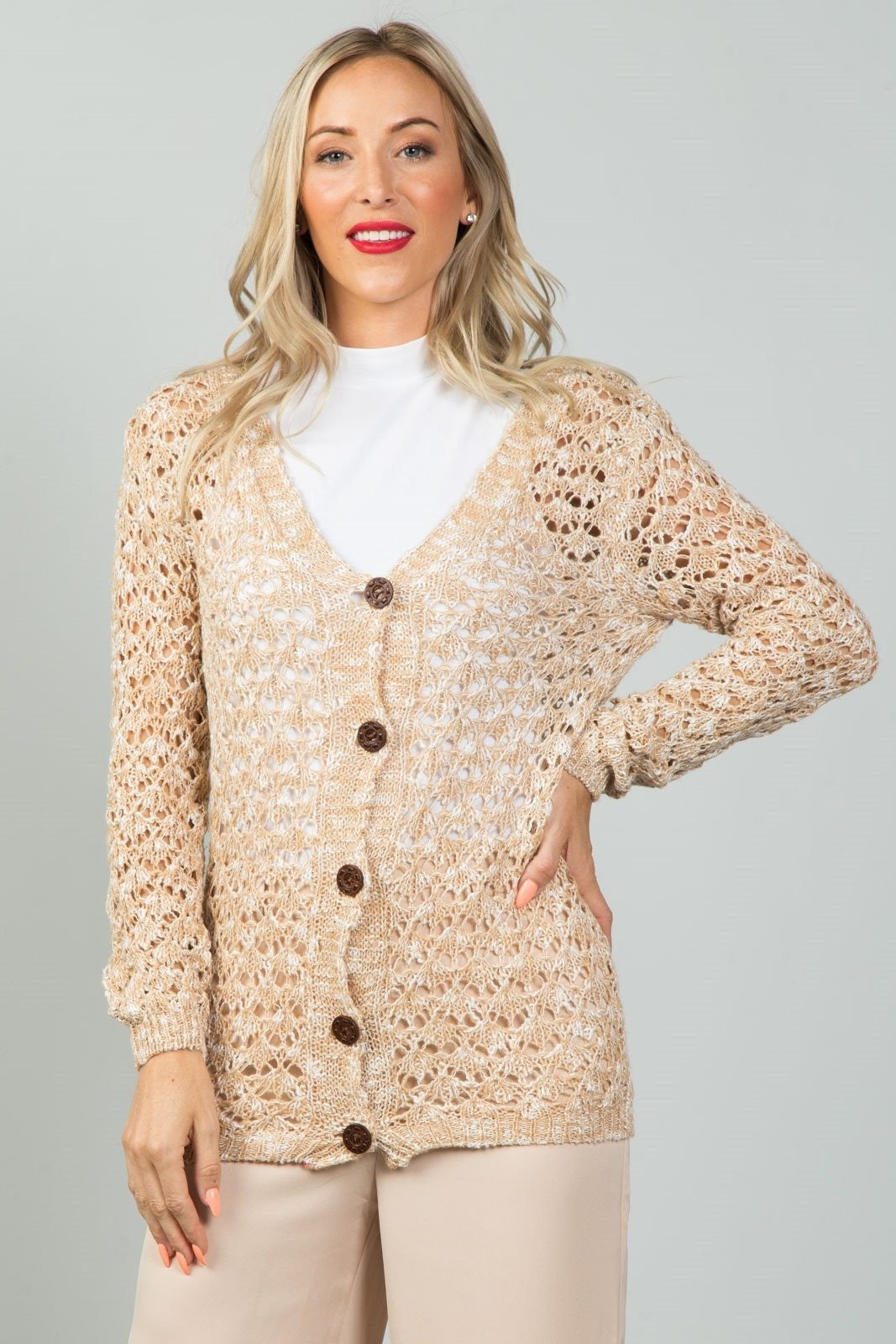 Button Down Crochet Knitted Cardigan