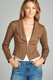 Long Sleeve Front Zip Blazer - Dark Khaki