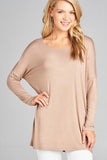 Long Sleeve Round Neck Jersey Tunic Top - Khaki