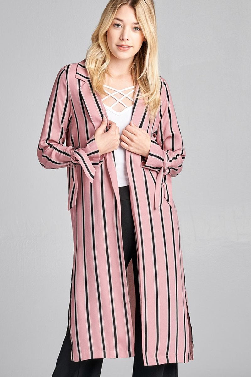 Multi Stripe Long Jacket w/ Side Slit