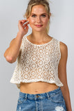 Floral Crochet Lace Crop Top - Beige