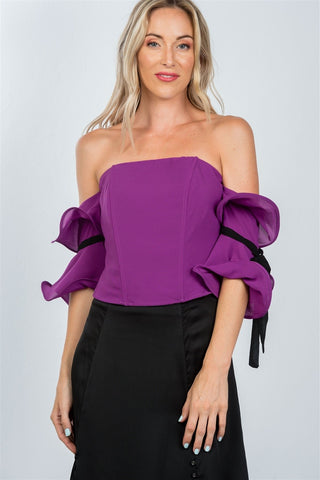 Wired Ruffle Off Shoulder Top - Purple