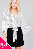 Bell Sleeve Dot Printed Woven Top