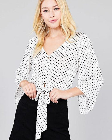 Bell Sleeve Dot Printed Woven Top