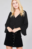 Bell Sleeve Dot Printed Woven Top