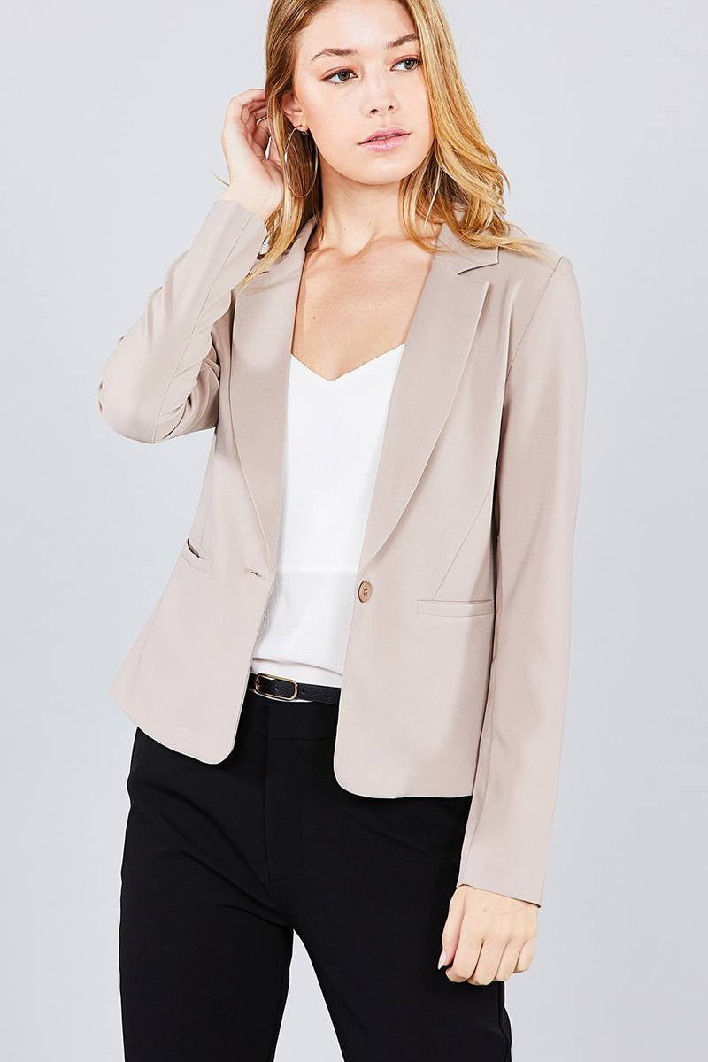 Long Sleeve Notched Collar Jacket w/ Back Slit