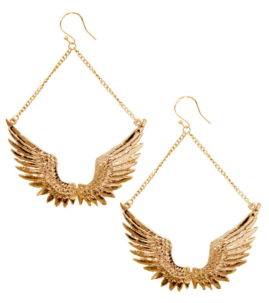 Metal Wing Drop Earrings Color-Gold