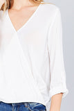 3/4 Roll Up Sleeve V-Neck w/ Surplice Woven Top