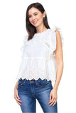 Sleeveless Ruffle Trim Eyelet Top