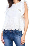 Sleeveless Ruffle Trim Eyelet Top