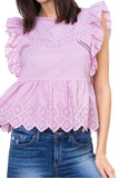 Sleeveless Ruffle Trim Eyelet Top