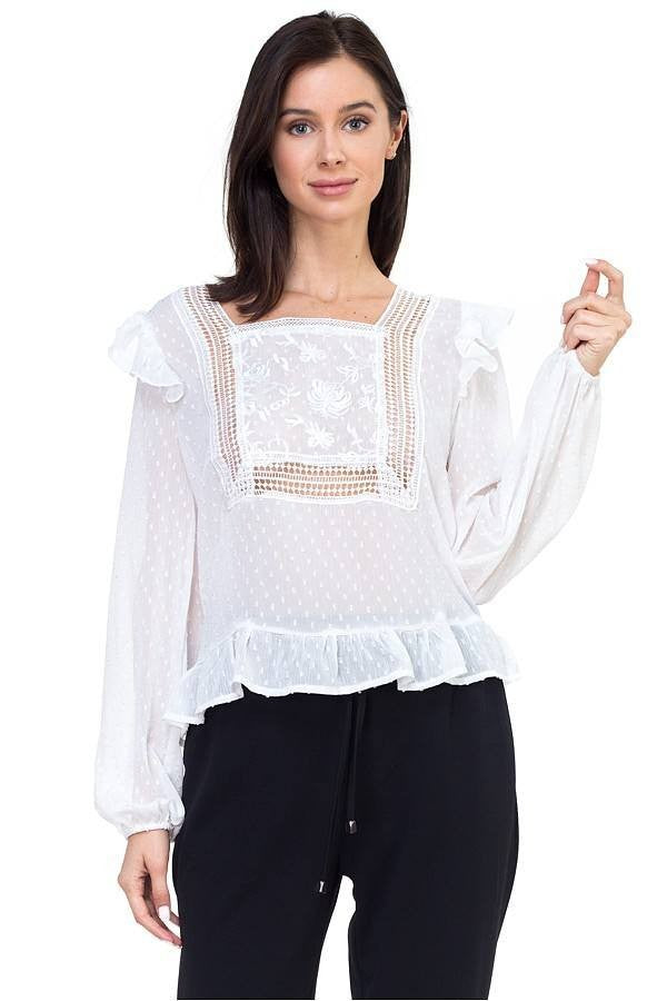 Lace Trim Swiss Dot Shirt