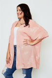 Plus Size Floral Embroidered Kimono - Coral