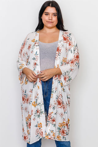 Plus Size Floral Print Kimono