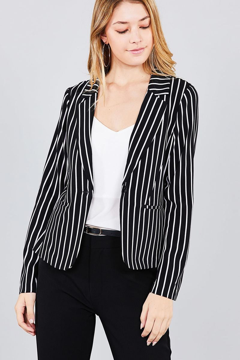 Long Sleeve Striped Jacket w/ Back Slit